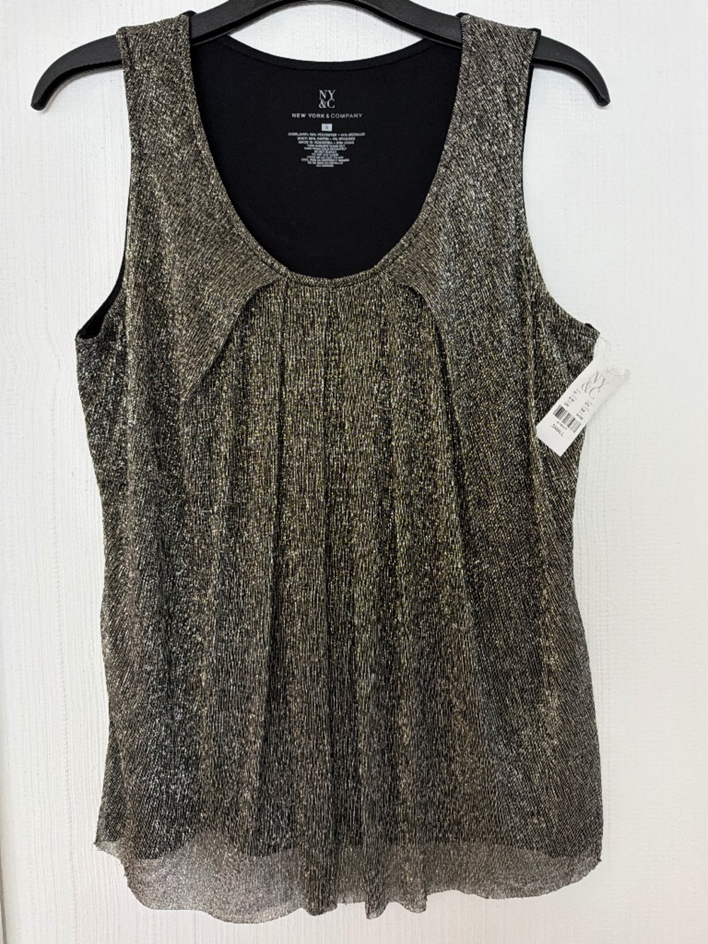 New York & Company Metallic Silver Pleated Tank Top Size Small NWT